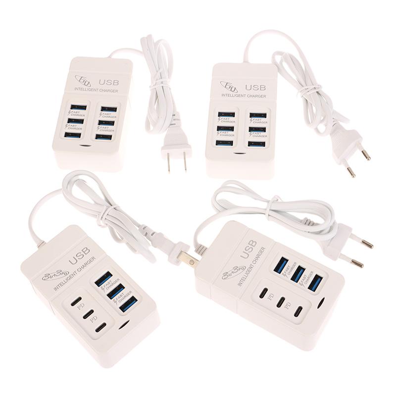 Eu US Plug Încărcător USB Multiport 35W Pd Tip C Încărcător de perete Încărcare rapidă Adaptor Hub USB 6 porturi Telefon mobil Încărcător rapid USB