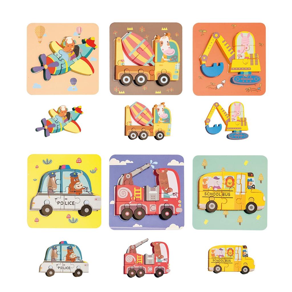LIXTONE Wooden Montessori Educational Toy for Puzzle Vehicle Puzzle, Children, Shape-Sorting (6 Designs)
