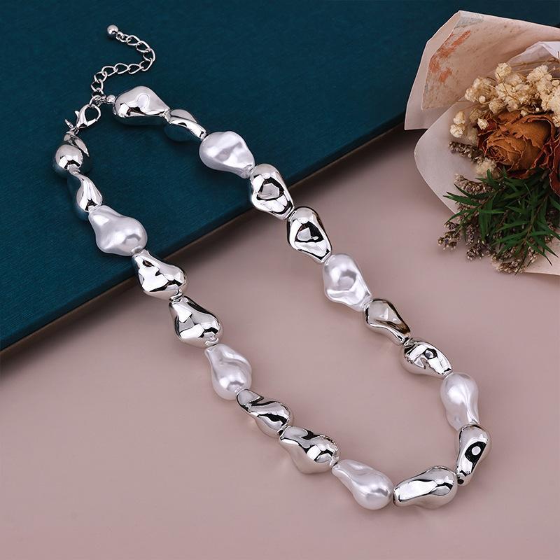 New Personality Irregular Silver Pearl Neck Chain Necklace Temperament Spice Girl Style Versatile Temperament Necklace Jewelry