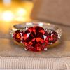 Vintage Female Red Crystal Jewelry Cute Silver Color Wedding Rings For Women Luxury Engagement Valentines Day Gift