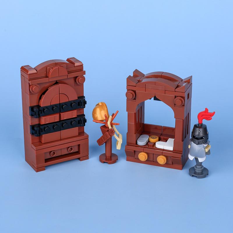 MOC Mittelalterliche Bausteine Set Zubehör Schmiede Schlafzimmer Tisch Bar Möbel Küche Zusammenbau Jungenspielzeug Mini Ziegelsteine K027 DIY
