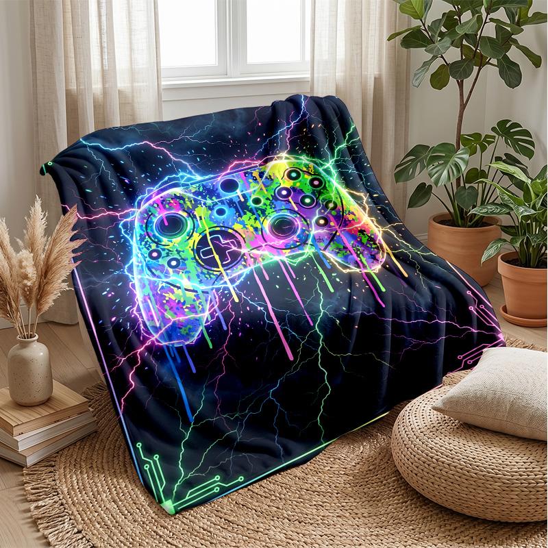 Neon Lightning Game Controllers Theme blanket Lightweight Warm Flannel Blanket Decorative Throw Blanket for Home Decoration