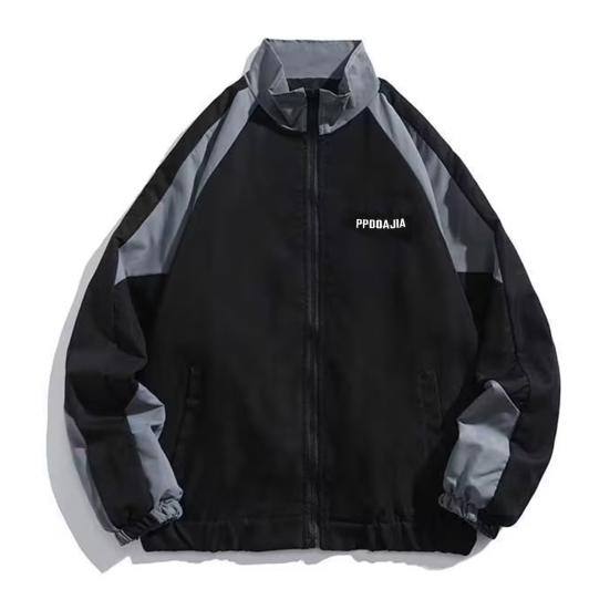 Hip Hop Jacket Patchwork Windbreaker Coats for Women Men Casual Zipper Stand-up Collar Block Outerwear for Spring Autumn Outdoor Sports Party