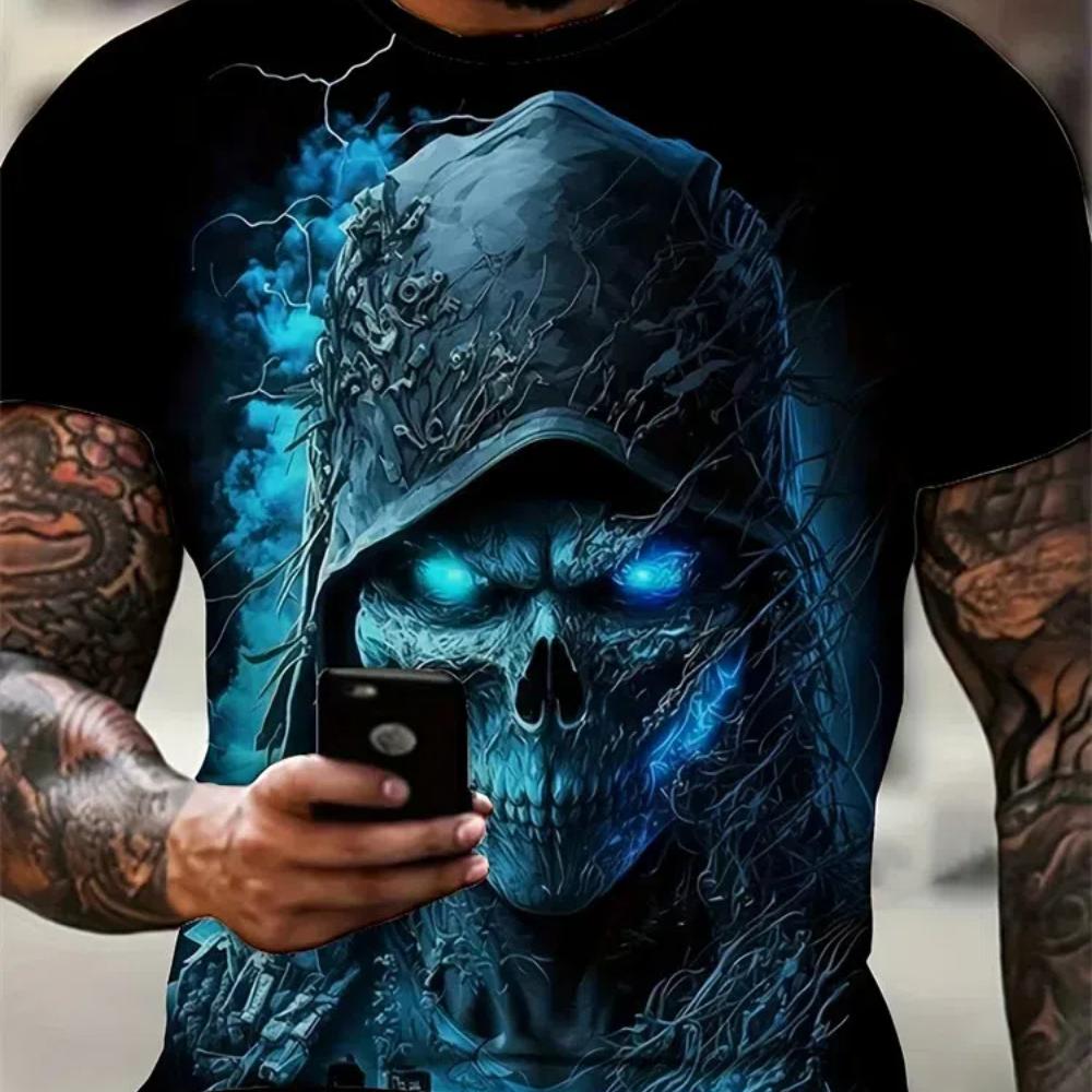 Horror Skull Print Men's T-shirt Vintage Streetwear O-Neck Short Sleeve Oversize Fashion Summer Men's T-shirt
