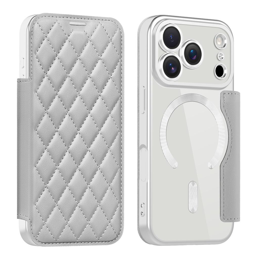 Flip Cover Verchromt Klar Magnetisch Faltbar Leder Geldbörse Hülle Für iPhone17 Air 16 Pro Max Magnetisch 15 14 13 12 11 Pro Steckplatz Kartenhalter Tasche Hülle