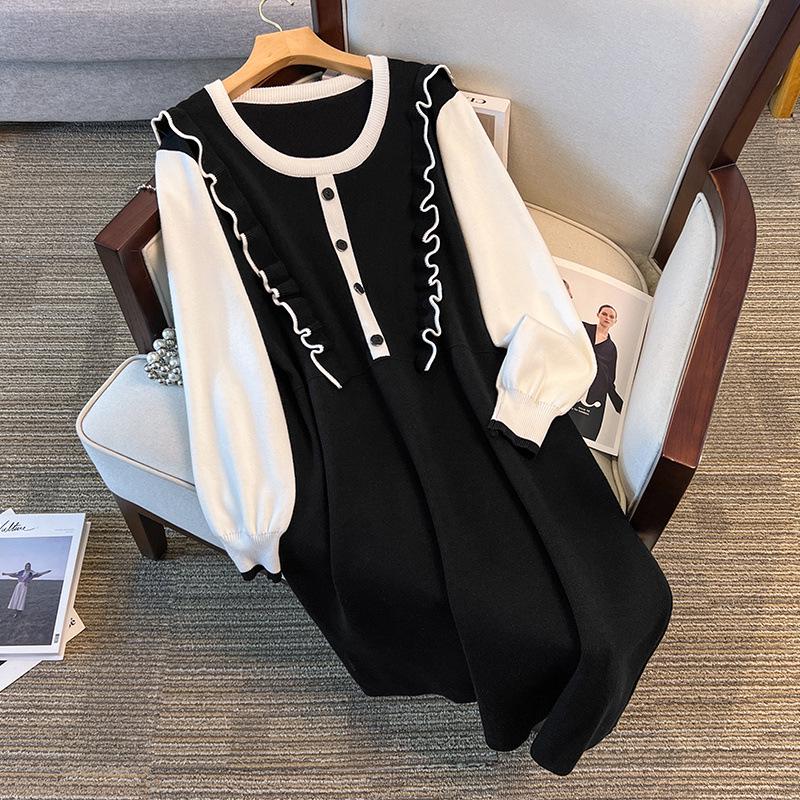 Plus Size Women's Long Lapel Sweater Dress - Bust 150/160 - Sizes 200/350 Jin - Style 8060