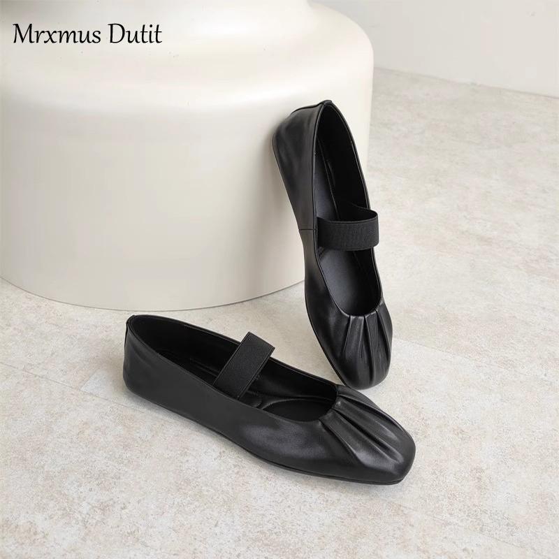 

Женские осенние новые кожаные плиссированные туфли с квадратным носком на плоской подошве, элегантные простые балетки без застежек для женщин 42