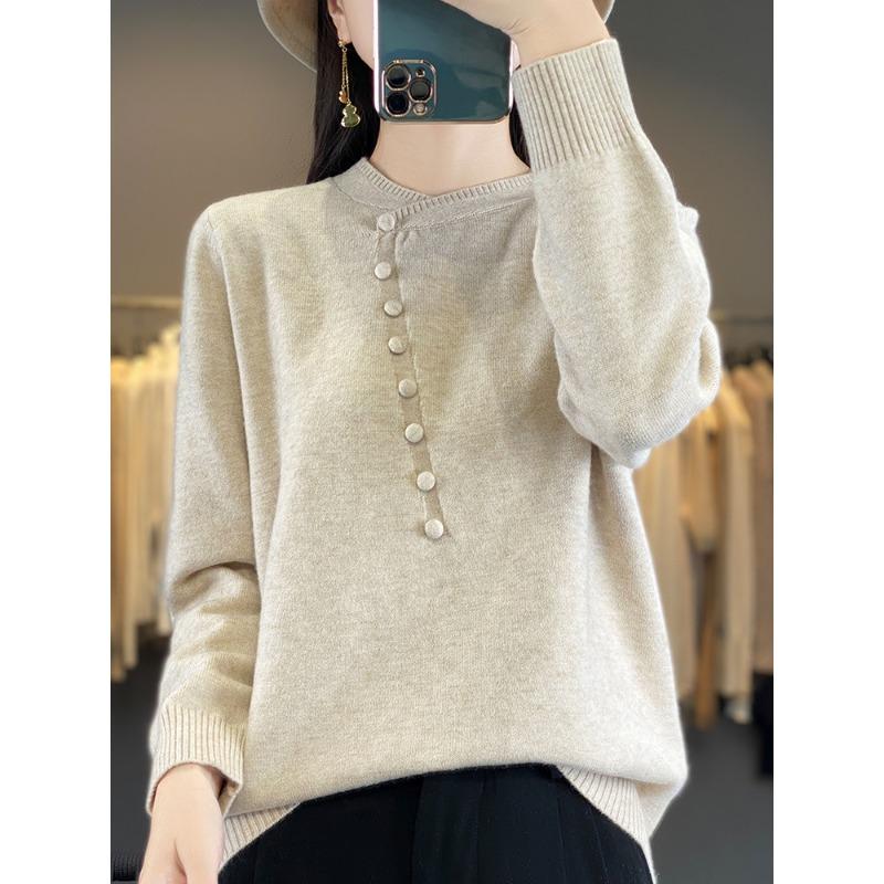 

Stand-up collar slanted sweater women s autumn and winter new retro elegant large-size bottomed knitted sweater M