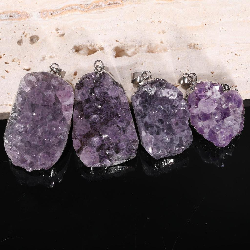 Amethyst Crystal Irregular Shape Pendant Charm Jewelry Accessories