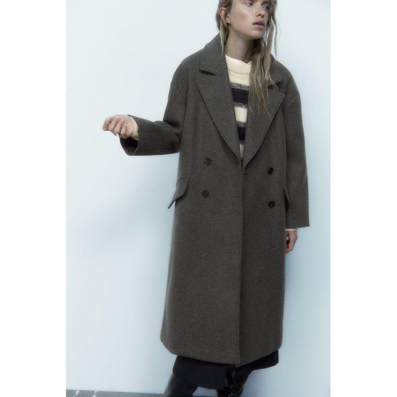 Winter New Double Breasted Loose Lapel Long sleeve Fleece Blended Neutral Wind Coat Outerwear 3046301