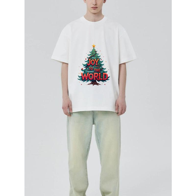 Christmas T-Shirt Black Joy To The World Christmas Tree Print Holiday Party Wear