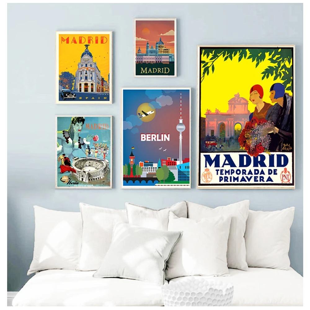 Germany Travel Canvas Paintings Vintage Wall Kraft Posters Coated Stickers Home Decor Gift Spain Madrid Bullfighting Berlin
