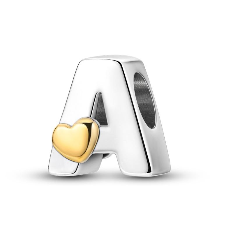 Copper Plated Diy Alphabet Charms Beads Love Heart Letter Gift Dangle Fit Original 3Mm Bracelet Bangle Jewelry Marking