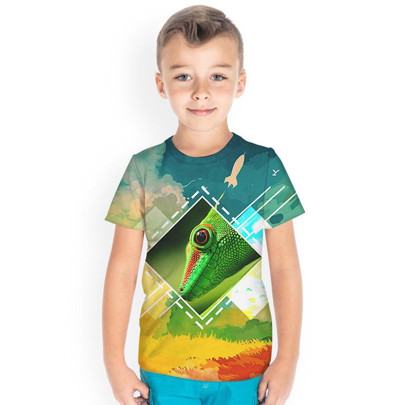 

Модная детская 3D футболка с креативным принтом в виде змеи и животного, модная свободная футболка с короткими рукавами 160