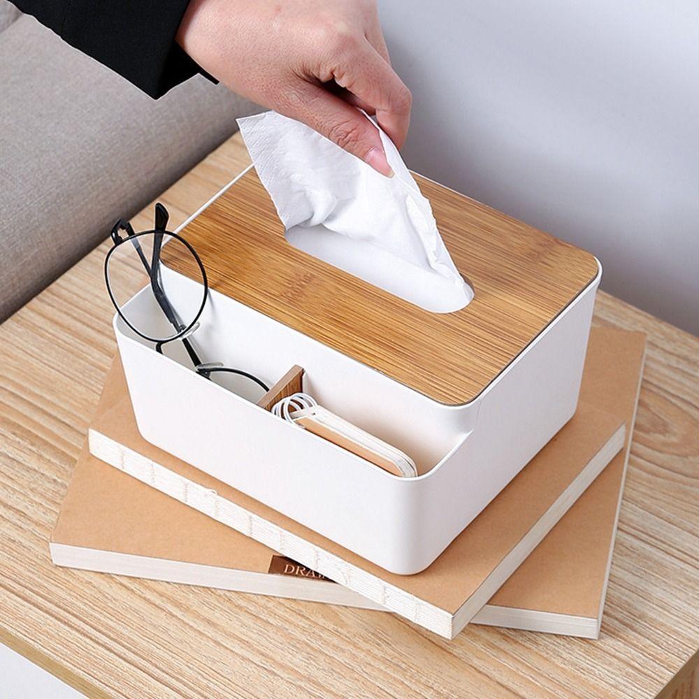 Plastic Wood Tissue Box White Decorative Bamboo Cover Toilet Paper Box Rectangular Washable Towel Napkin Tissue Holder Dresser