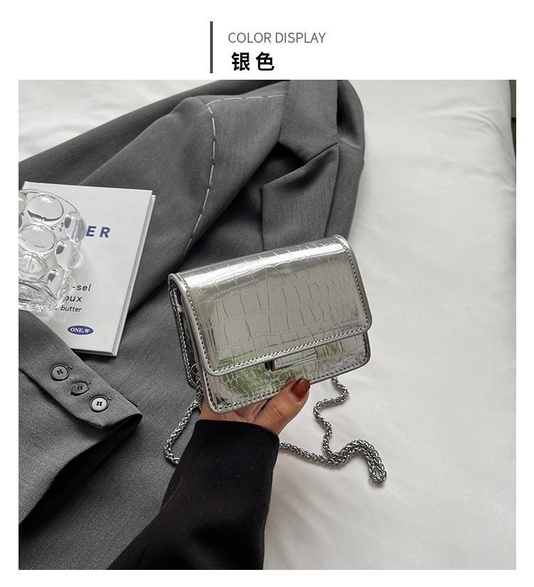 Individuelle Damentasche mit Krokodilmuster, Lackleder, Laser, modisch, ausländischer Stil, Kette, einfache kleine quadratische Tasche, vielseitige Mini