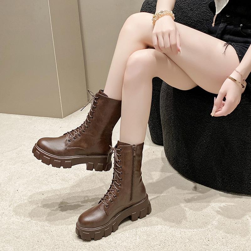 Martin boots women's 2025 spring and summer new women's group Spice Girls thick-soled heightening lace-up short boots versatile medium tube locomot