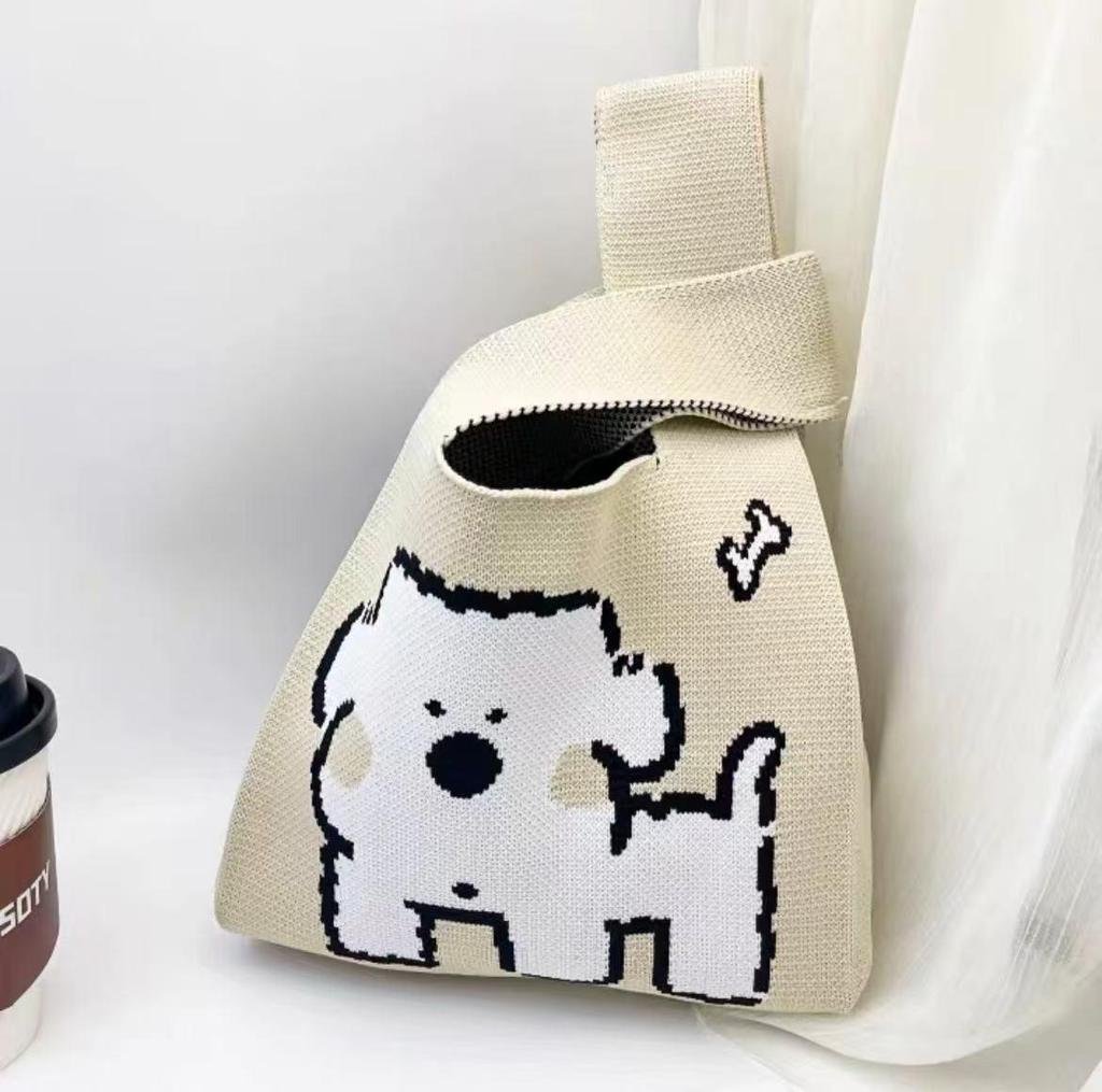 Korean Style Cute Cartoon Animal Tote Bag - Spacious Flyknit Casual Shopping Bag for 2025