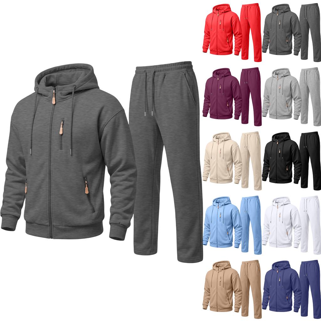 Men's Loose Fit Hooded Tracksuit Set with Straight Leg Pants for Fall Winter