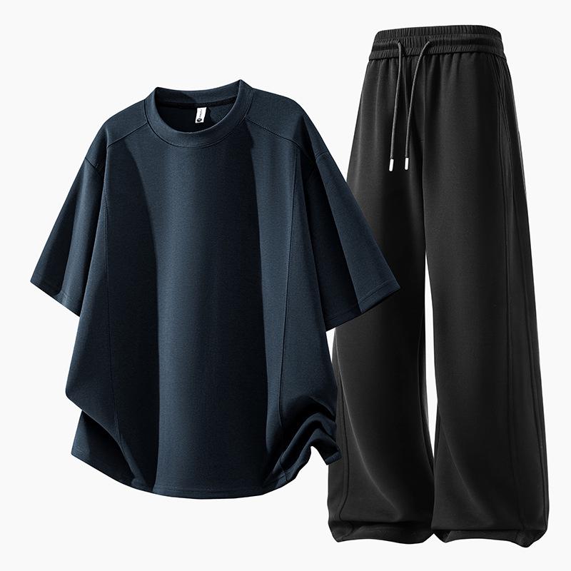 Men's Plus Size Summer Short-Sleeve T-Shirt & Shorts Two-Piece Set - Youth Fashion Casual Loose Fit