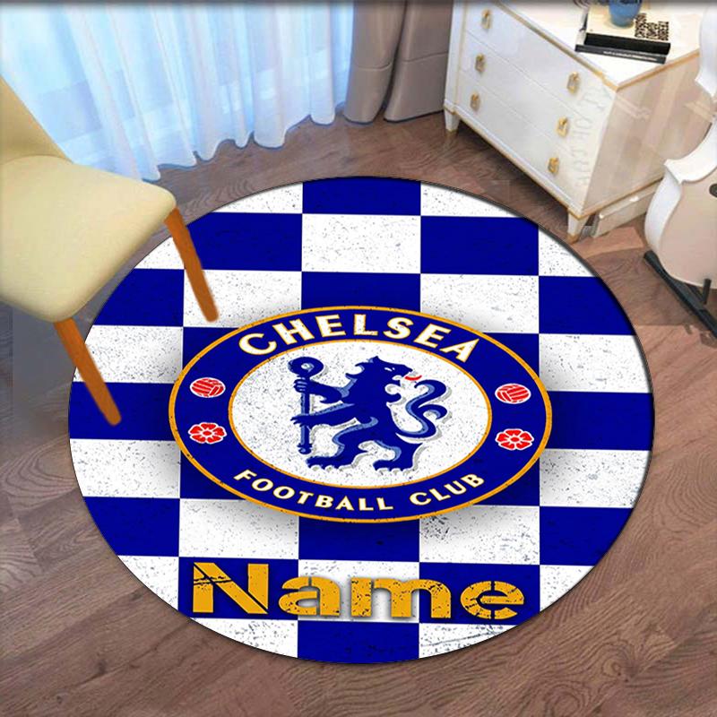 Custom Name Chelsea Football Club Printed Round Rug Carpet Chair Rug Area Rug Entryway Doormats,for Office Chair Living Room Bedroom Kitchen Room.