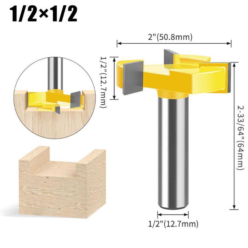 Three-point T-Cutter Sole Clearing Router Bit Slotted Cutter Four-point Slotting Cutter Woodworking Tools 1/2 Inch 12mm Shank