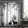 Cortina de ducha de ciervo Silueta de animal colorida Elementos navideños Tablones de madera Tema Tela Tejido Juego de decoración de baño con ganchos