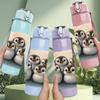 1PC Group Penguin Family Antarctic Print 750ml Color Plastic Sports Water Bottle Leakproof Flip Straw Lid Suitable for Sports Office Home Use