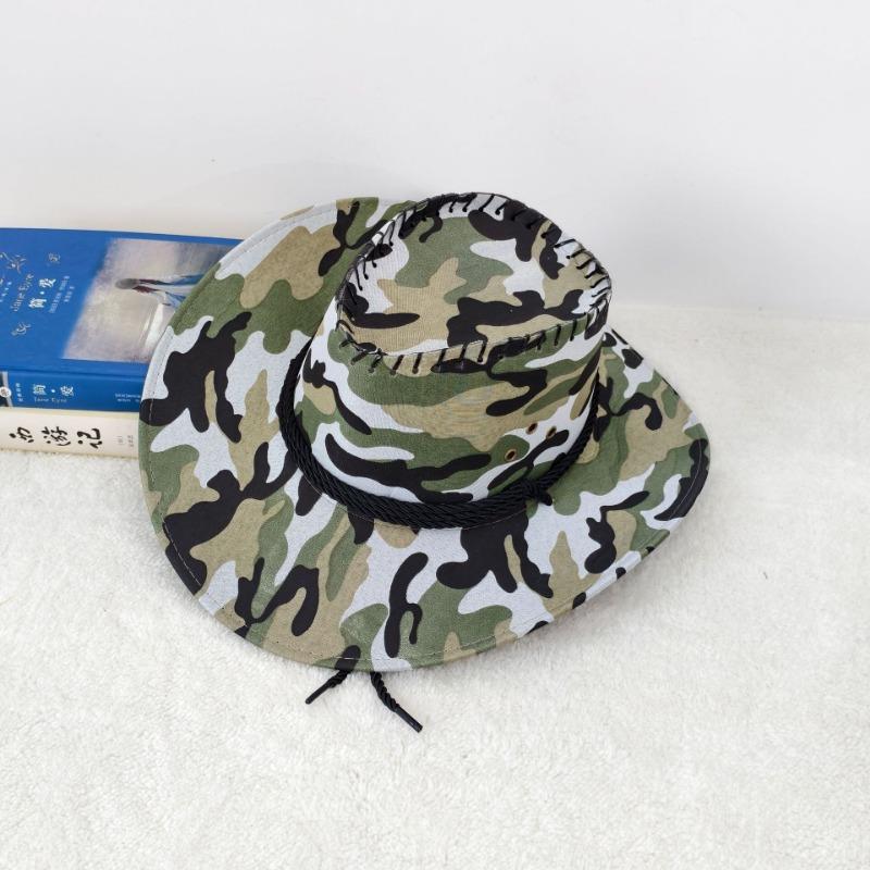 Summer Camouflage Hat Shade Breathable Sports Fishing Sun Protection Shade Hat Big Brim Straw Hat Western Cowboy Hat
