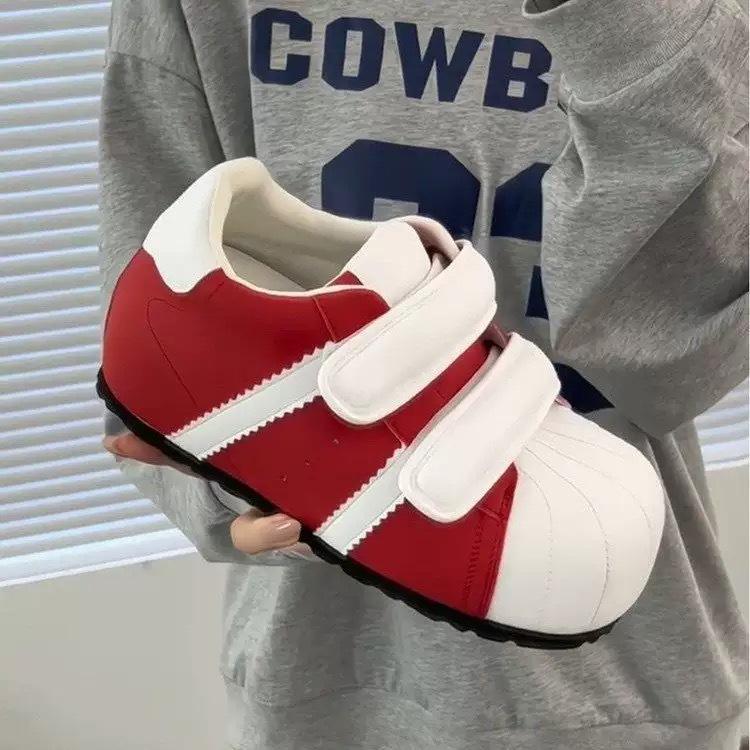Velcro ugly cute shell head German training bread shoes women's new versatile inner height increase casual sports small board shoes