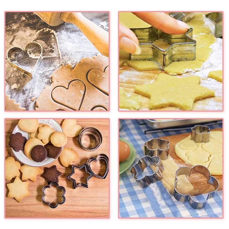 12-teiliges geometrisches Ausstechformen-Set mit runden und herzförmigen Motiven – Backutensilien aus Edelstahl