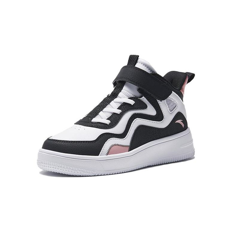 Anta Kids Synthetic Leather Non-Slip Wear-Resistant High-Top Skate Shoes Kids Sneakers Black White Pink A322338035-1