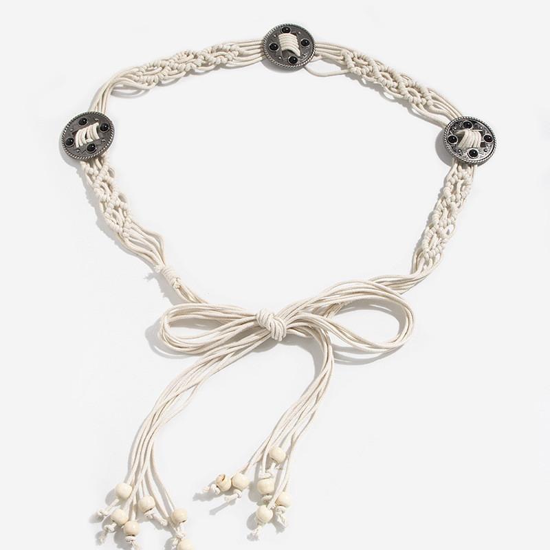 

Bohemian Cotton Linen Waist Belt With Knot Embellishments For Casual Summer Vacation