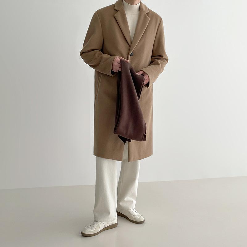 Herren Wollmantel Mittellang Herbst und Winter Koreanischer Stil Locker Britischer Stil Verdickte Woll-Windjacke