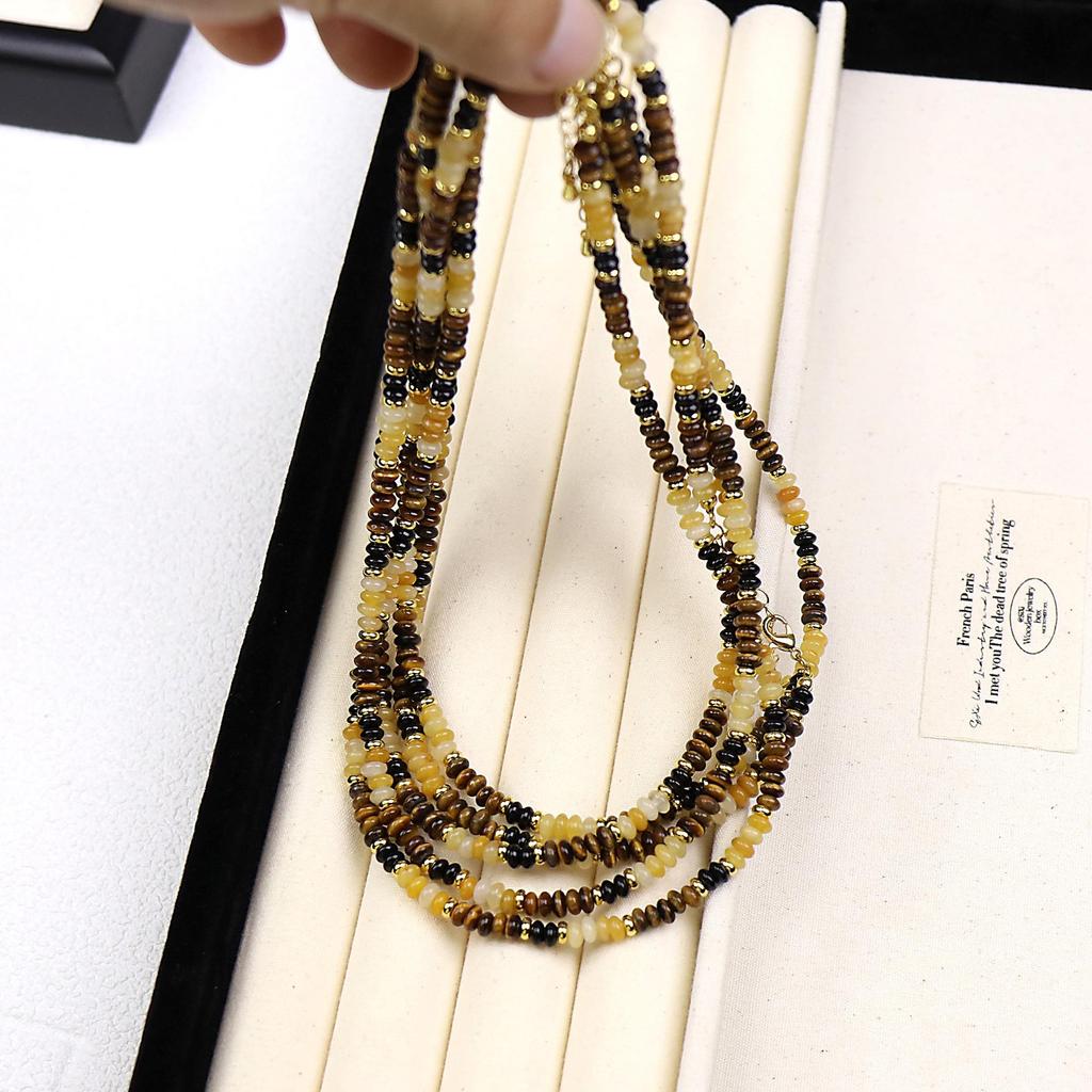 Women's Retro Tiger Eye Beaded Choker Necklace - Autumn High-End Clavicle Chain