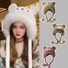 Women Hat Solid Color Thickened Plush Bear Warm Hat