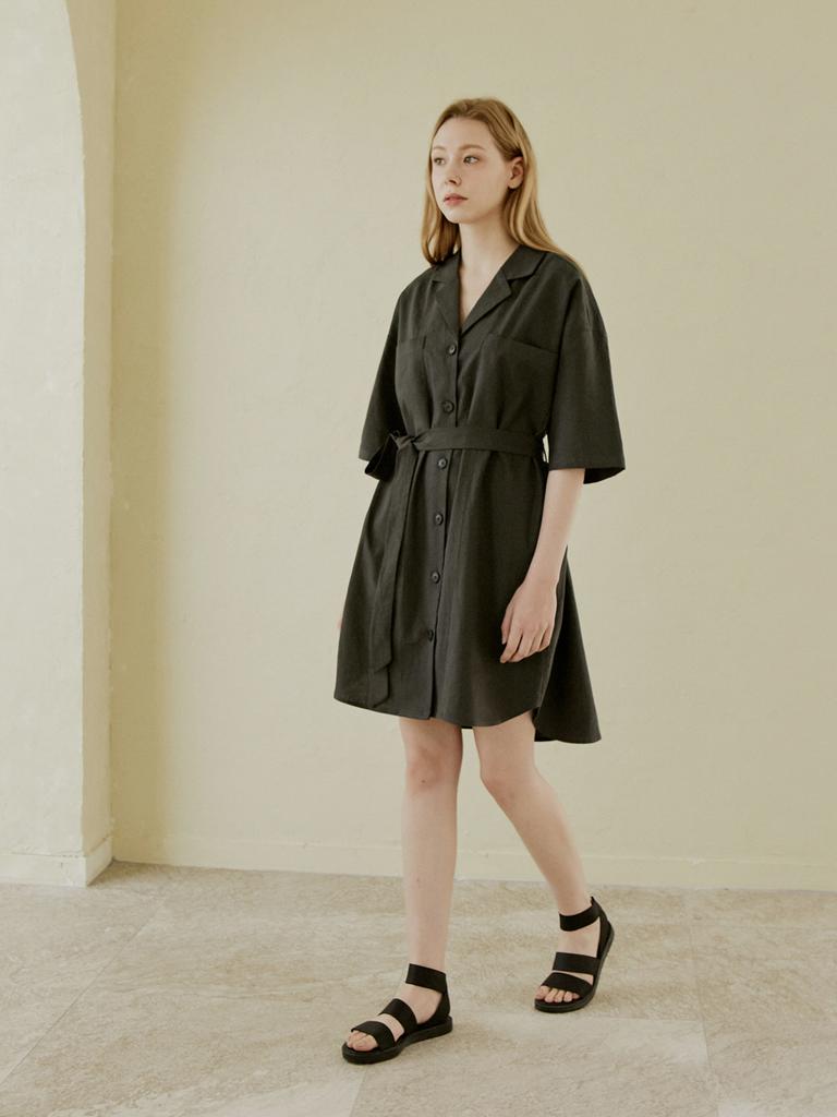 Avang Oversized Boyfit Linen Shirt Dress - Dark Gray