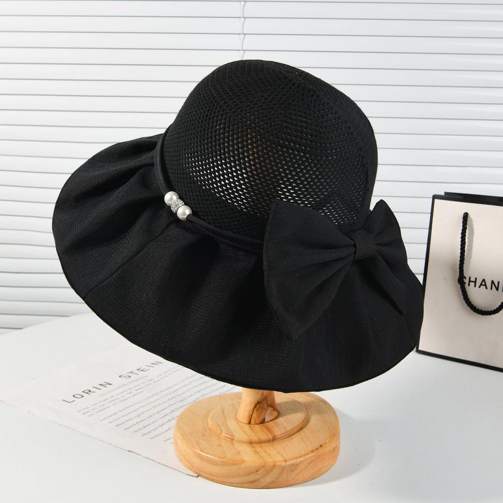 Spring and summer new women's sunscreen cap knitted head versatile breathable sun hat big bow foldable fashion sun hat