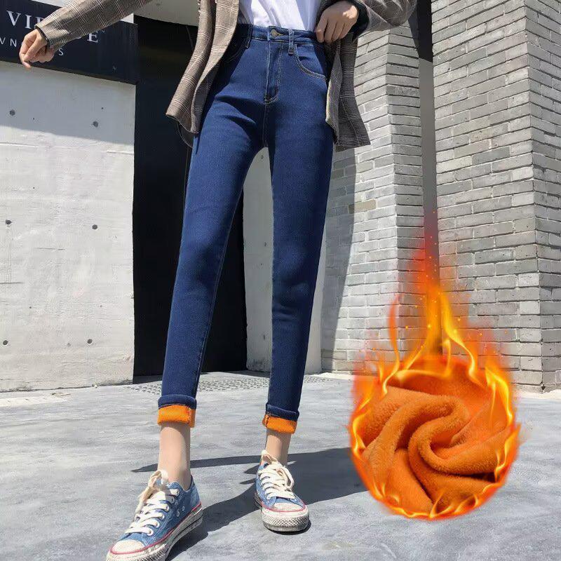 Women's High Waist Skinny Fleece-Lined Denim Pants - Thickened Warm Winter 2025 Trousers