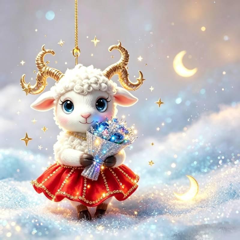 Shining 2D Flat Rhinestone Embossed Goat Pendant Bag Charm Christmas Tree Ornament
