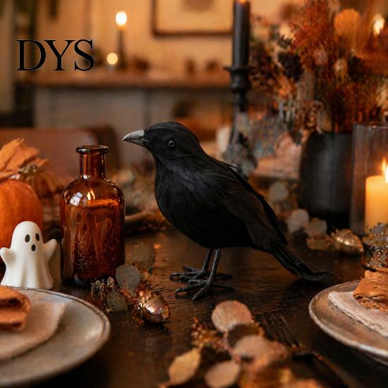 Realistic Feathered Crows Black Crow Halloween Decor, Lifelike Raven Figurine Prop Simulation Ravens for Haunted House, Artificial Bird Ornament Party