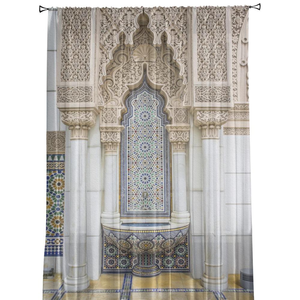 Islam Building Morocco Sheer Curtain for Living Room for Window Blinds Bedroom Drape Kitchen Cortinas Hall Drapes