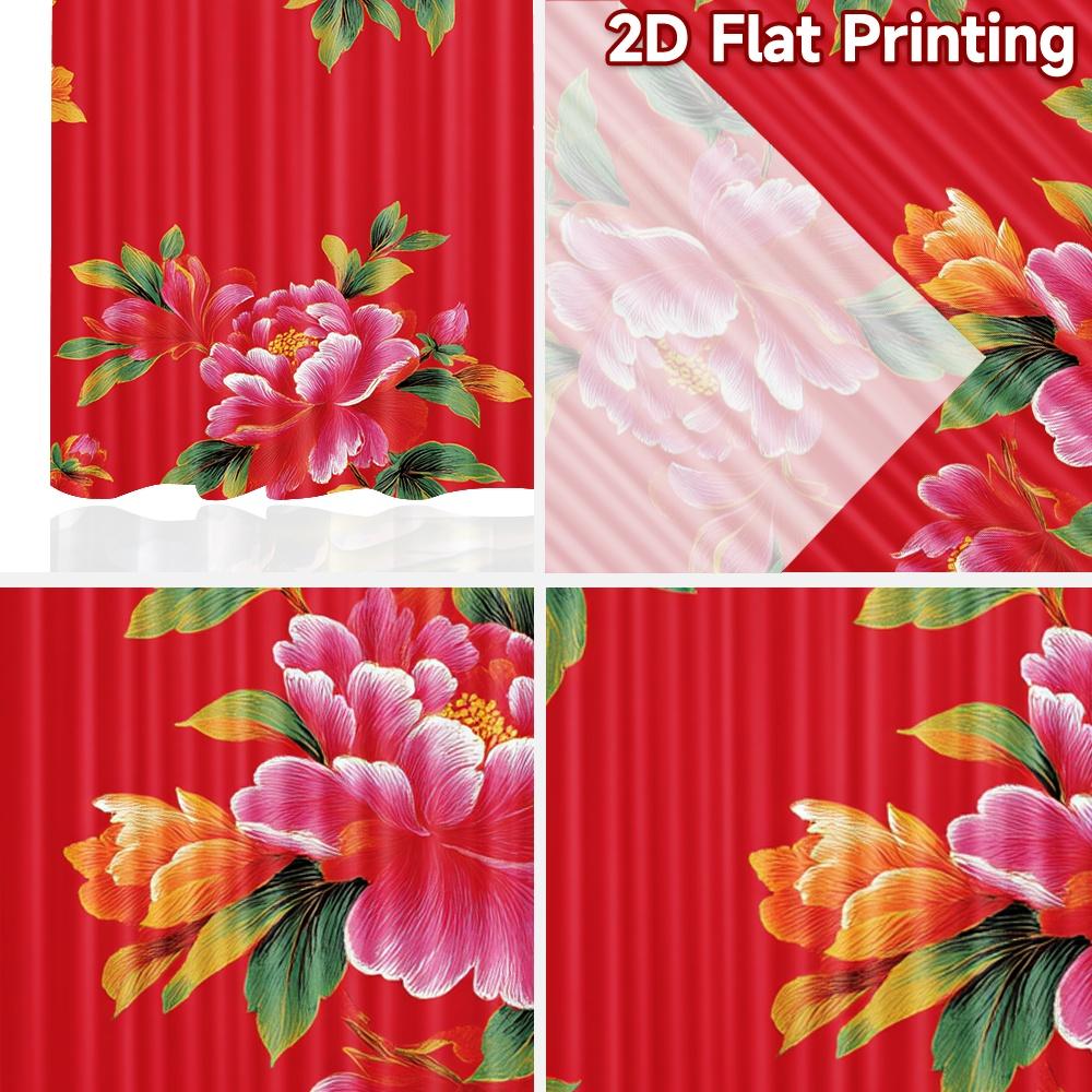 Set Of 2 Flat Printing Curtains Without Rod Floral Pattern Red Valentine Is Day Festival Popular Drapes Versatile Made Polyester