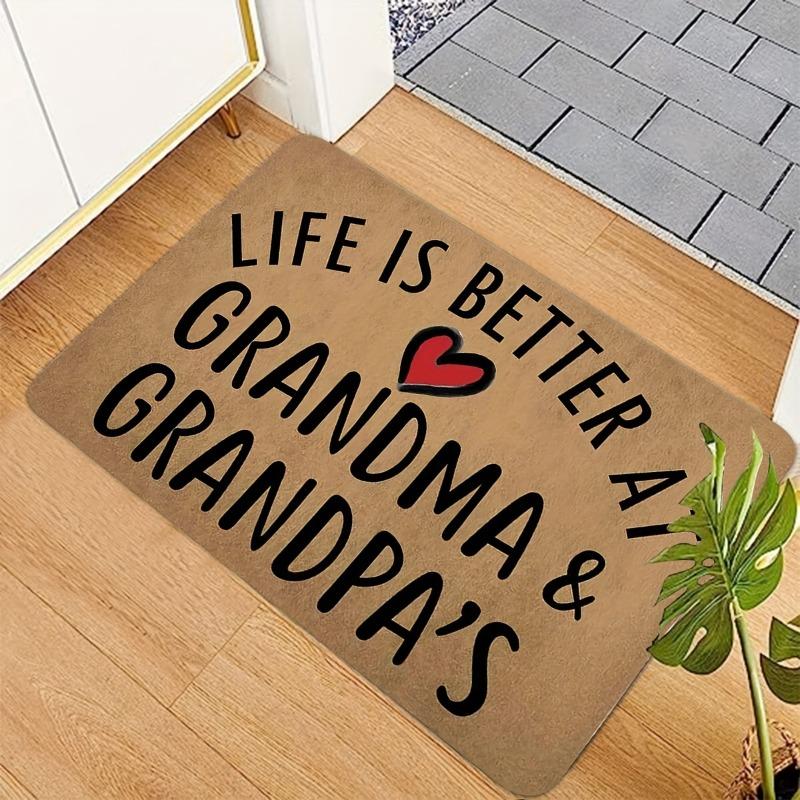 Entrance Doormat for Indoor Use 'Life Is Better At Grandma and Grandpa' Home Decor Gift Made of Polyester, Fun Prank Gift Rug