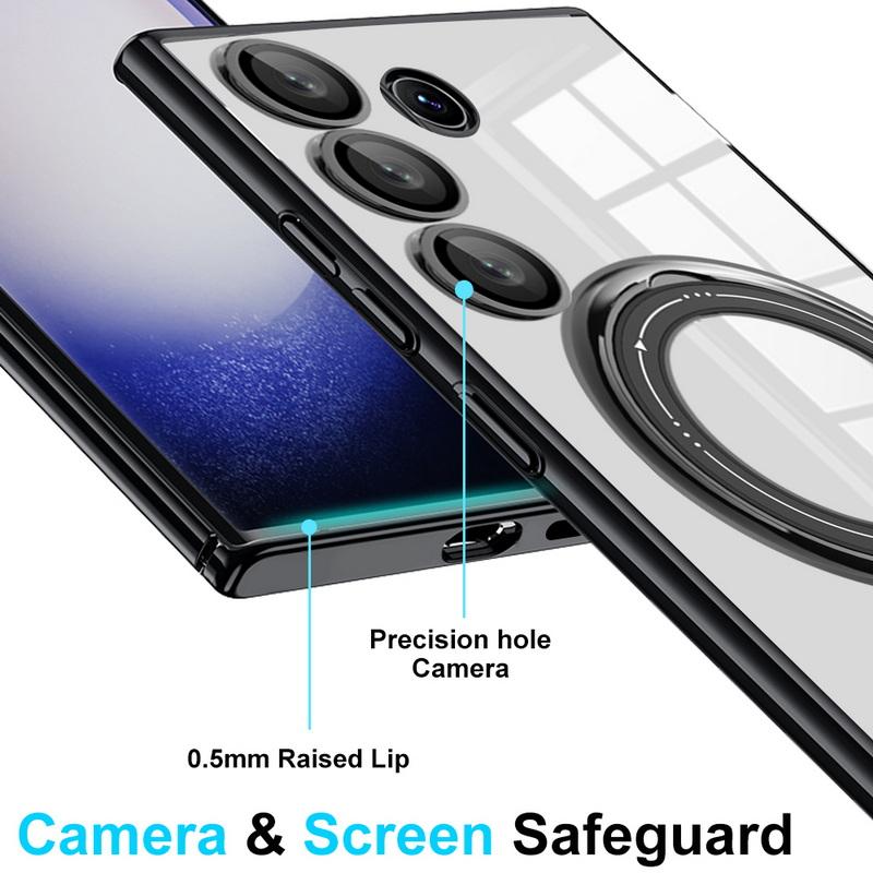 Clear Wireless Charge Phone Case For Samsung S25 Ultra S24 FE S23 S22 A16 A56 A36 A55 A15 A35 Slim Transparent Shockproof Magnetic Holder Cover