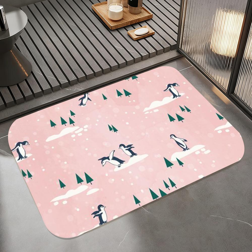 Anime P-penguin Floor Mat Diatomite Bath Mat, Quick Dry Absorbent Non-Slip Door Mat