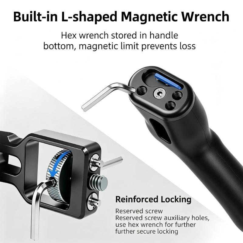 Camera Side Grip Handle with 1/4-20 Locating Pin Support, Textured Grip, Left or Right Mounting for Camera Cage Use, Field Filming, and Content Work