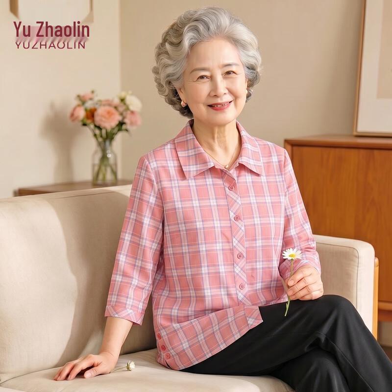 YUZHAOLIN Women s Summer Plaid Cotton Shirt L