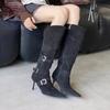2025 autumn and winter new European and American belt buckle pointed head thin heel high heel temperament French fashion sexy beautiful women boots