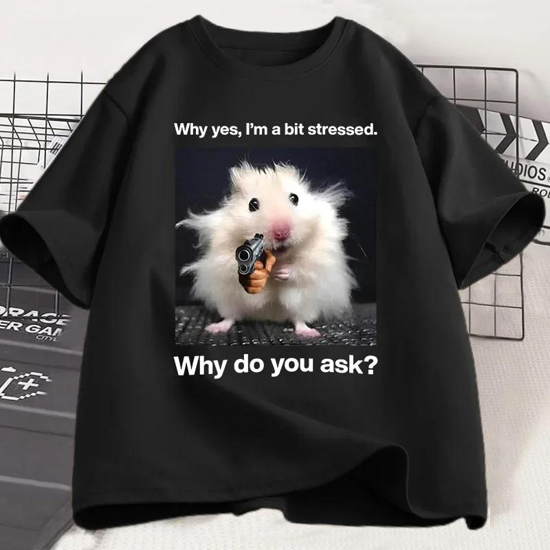 Why Hes Im A Bit Stressed Funny Print T-Shirt Men Women Weirdcore Clothing Unhinged Animal Mouse Graphic T Shirts Tees